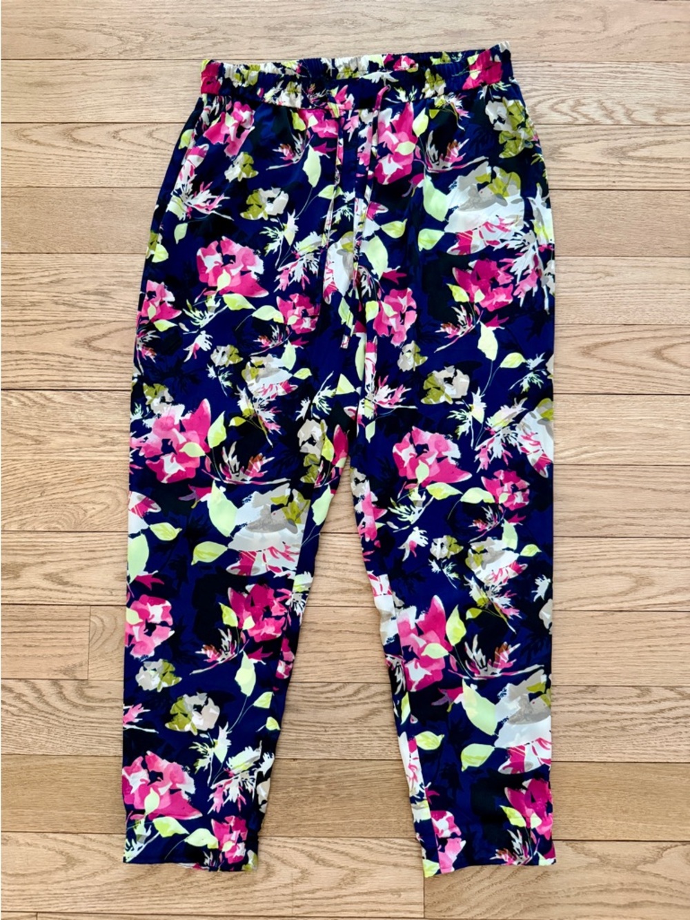 Liz Claiborne Colorful Floral Drawstring Pants Silky Satin Style Medium P